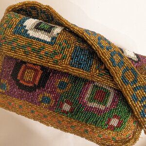 bisou vintage used baguette bag beaded gold shoulder mini boho fendi referenced